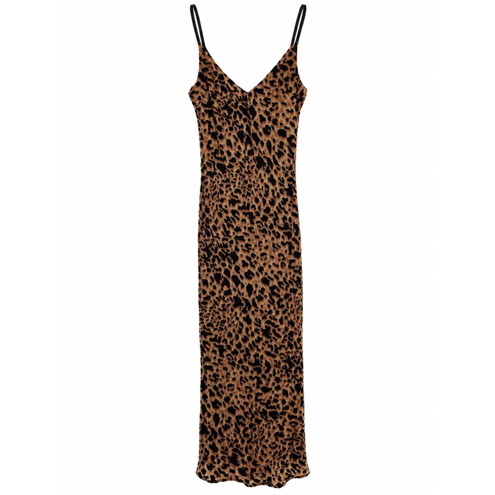 Forever 21 Womens Small Leopard Print Maxi Slip Dress V Neck Spaghetti Strap